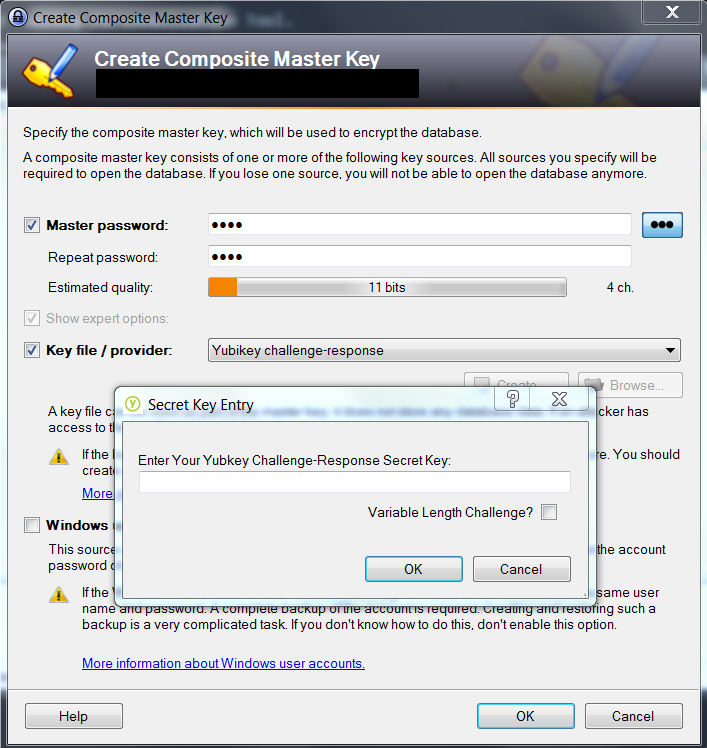 Keepass database creation